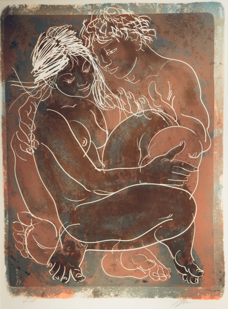 Hans Erni: "Daphnis und Chloë". Lithographie 35/150 (69.6 x 52.4 cm). 1977. Nr. 570 im Werkverzeichnis der Lithografien (Hans Erni-Stiftung, 1993). Aus Privatsammlung (Schweiz).