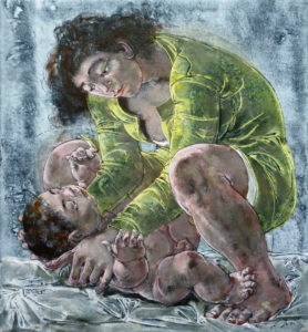 Hans Erni: "Mutter mit Kind". Tempera auf Leinwand (57.5 x 53 cm). 1981. Aus Privatsammlung (Schweiz).