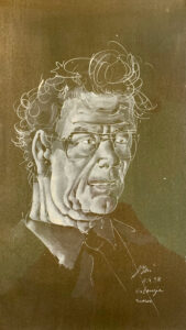 Hans Erni: "Hans Küng". Tempera on coal paper (36.5 x 21 cm). 1998. From private collection (Switzerland).